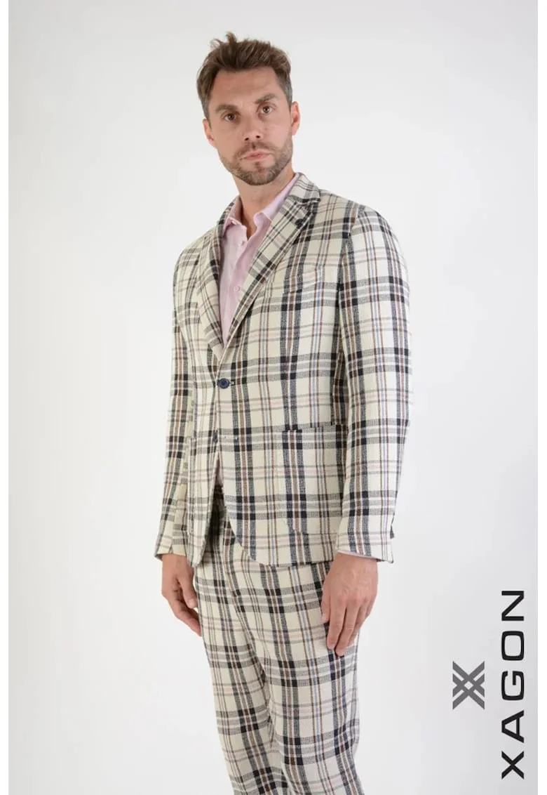 Sacou regular fit, cu inchidere la un singur rand de nasturi si imprimeu in dungi
