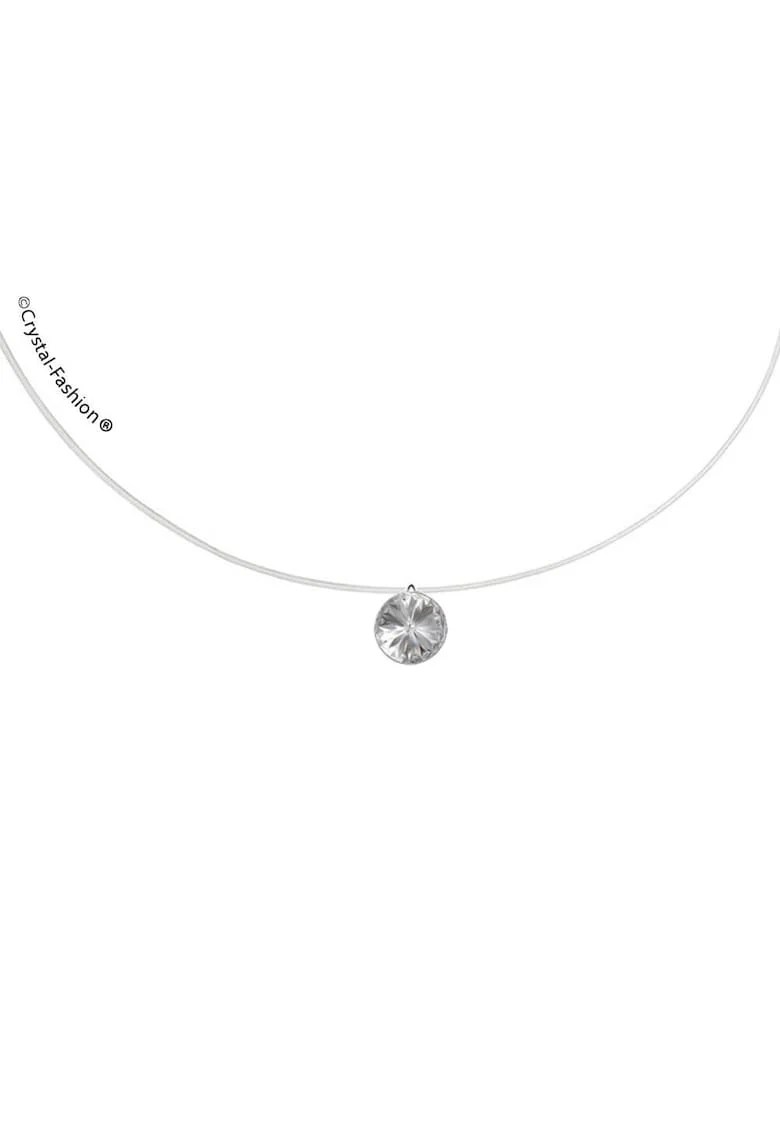 Colier pe fir transparent, Argint 925 cu cristal Swarovski® Rivoli 6mm, ajustabil