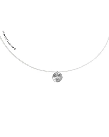 Colier pe fir transparent, Argint 925 cu cristal Swarovski® Rivoli 6mm, ajustabil