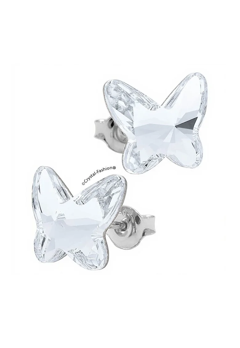 Cercei Argint 925 cu cristale Swarovski® Butterfly fb 8 surub Crystal Clear