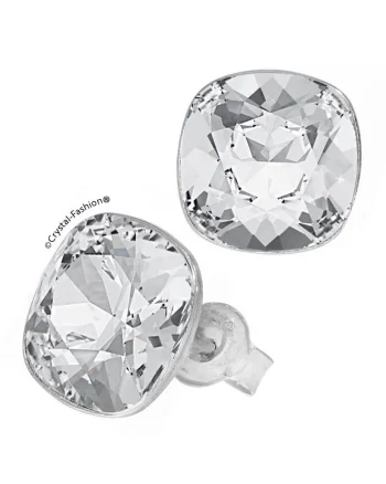Cercei Argint 925 cu cristale Swarovski® Cushion Square f 10 surub Crystal Clear