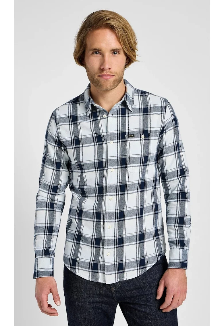 Camasa  Leesure, flanel, albastru - carouri bleumarin, Alb/Bleumarin