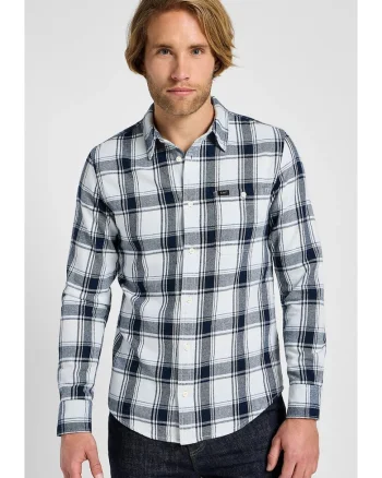 Camasa  Leesure, flanel, albastru - carouri bleumarin, Alb/Bleumarin