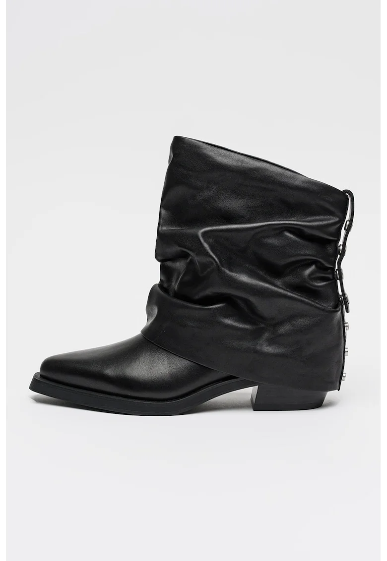 Botine cowboy din piele cu detaliu cu inchidere dubla, Negru