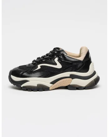 Pantofi sport din piele si plasa cu talpa masiva, Alb/Negru