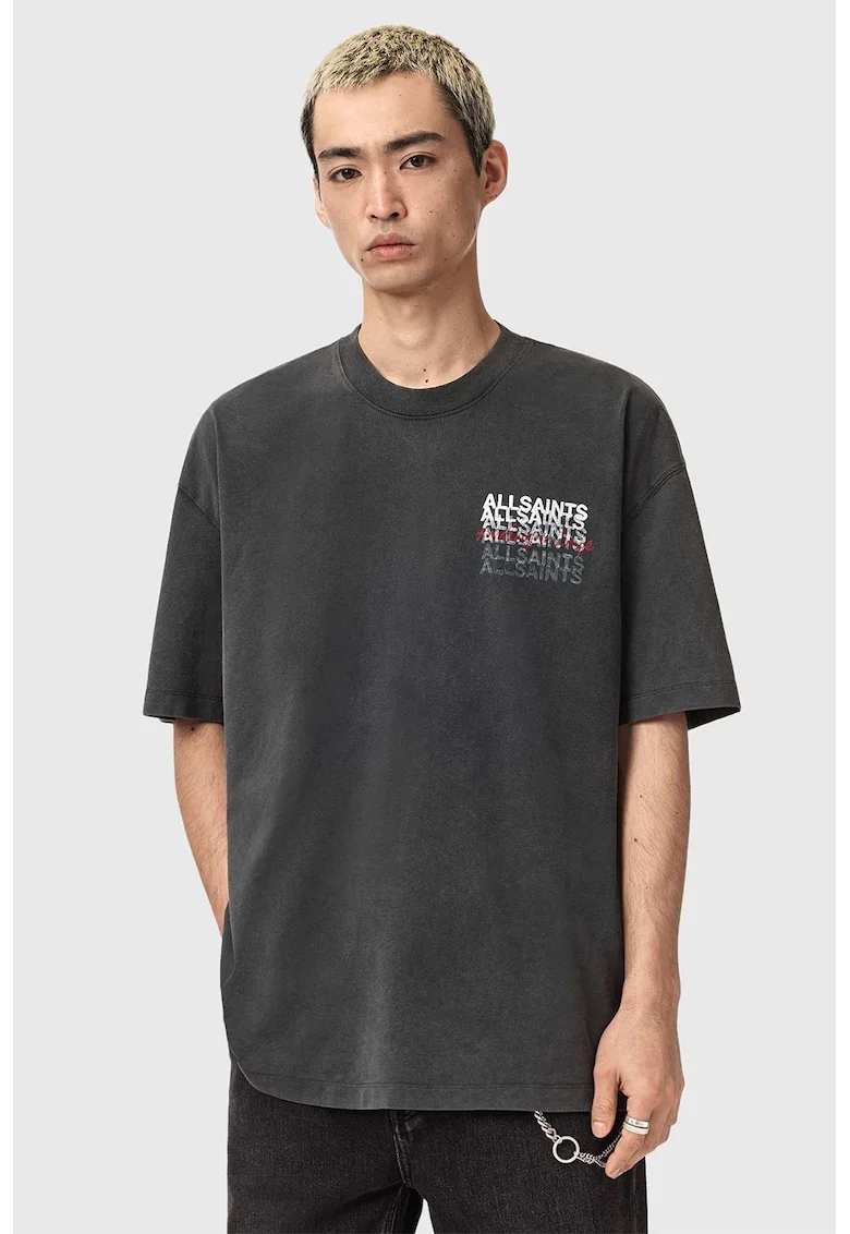 Tricou lejer cu imprimeu logo, Rosu/Alb/Gri inchis melange
