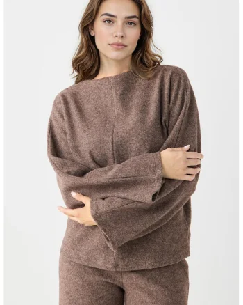 Bluza de trening cu maneci cazute, Maro melange