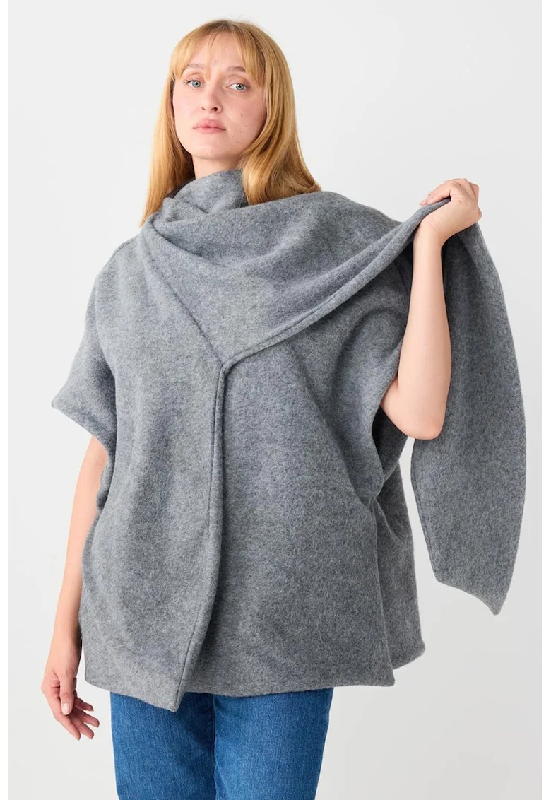 Poncho cu desin petrecut, Gri deschis melange