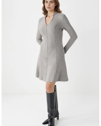 Rochie midi evazata, Gri deschis melange