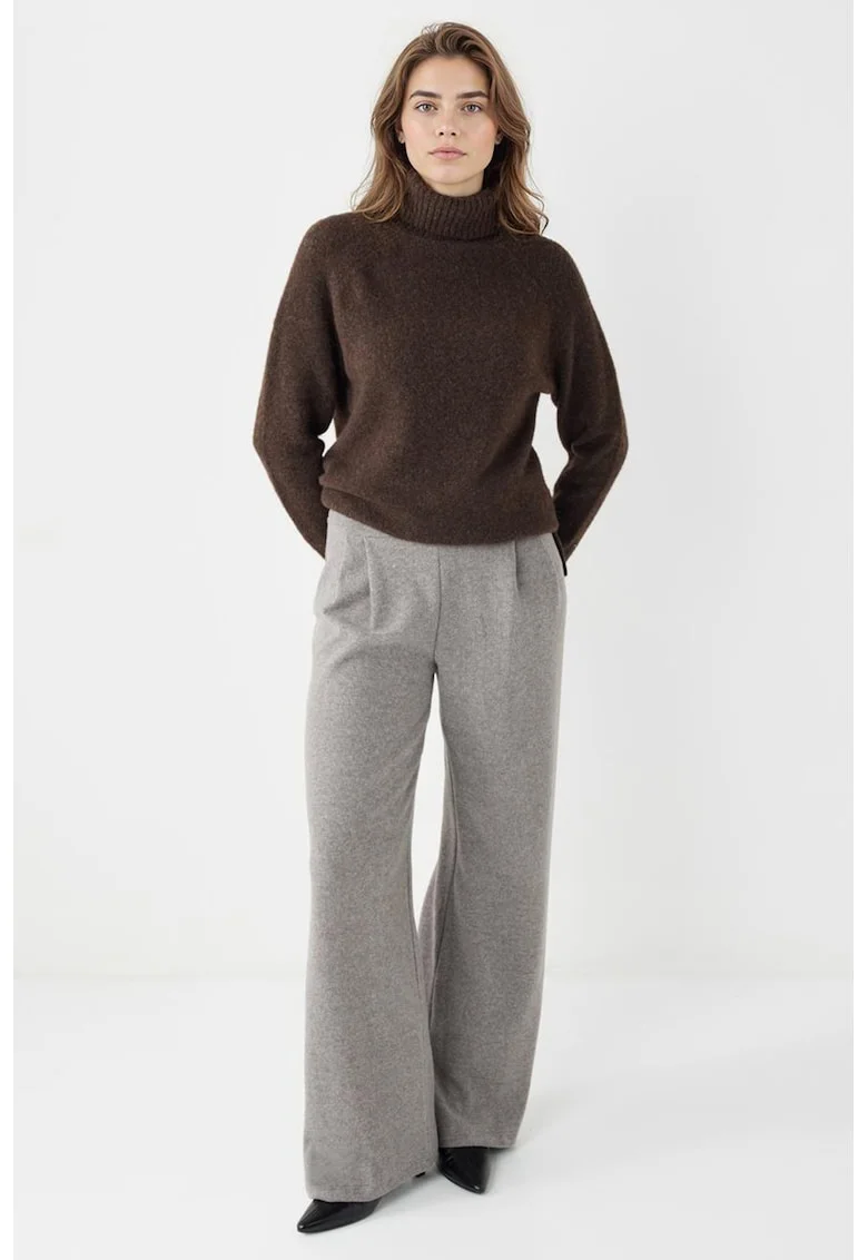 Pantaloni ampli cu pliu inversat, Gri deschis melange