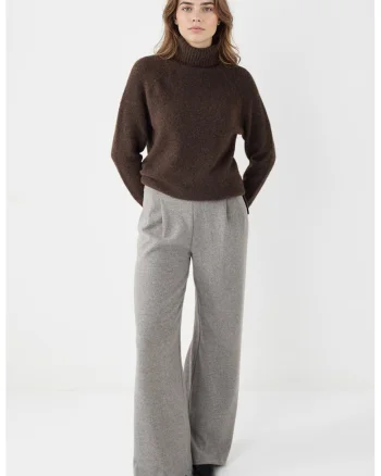 Pantaloni ampli cu pliu inversat, Gri deschis melange