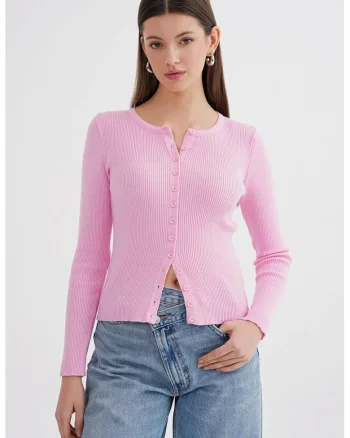 Cardigan,  cu slim, roz pudrat, tricot, Roz pudrat