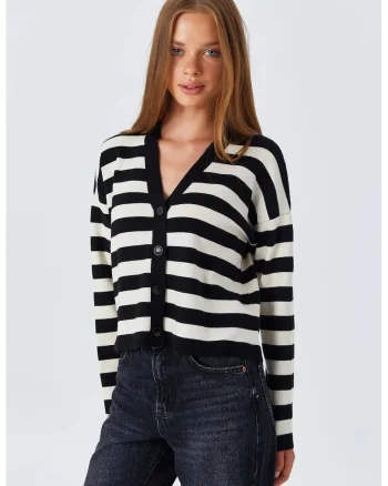Pulover dama,  cardigan cu decolteu in V, cu nasturi, negru, tricot,