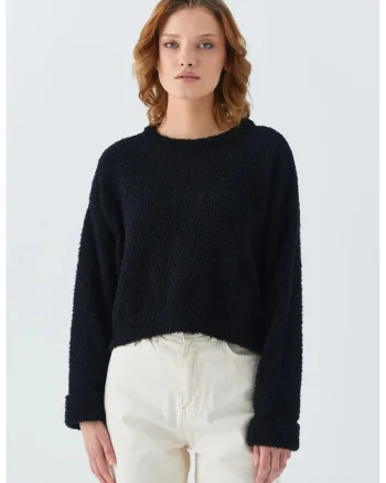 Pulover dama,  Negru, Tricot,