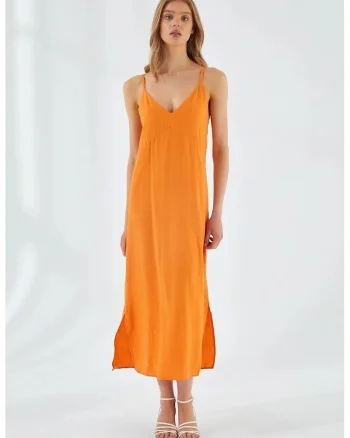 Rochie Midi,  Portocalie, Textil