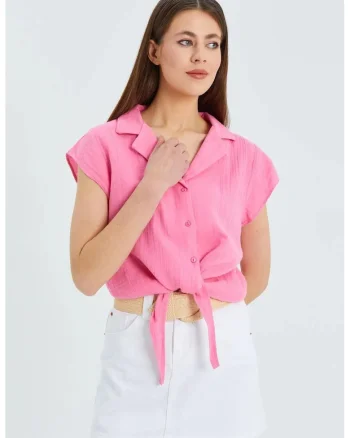 Camasa dama,  camasa scurta, roz pudrat, textil