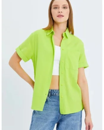 Camasa dama,  camasa poplin Slim Fit, verde padure, textil