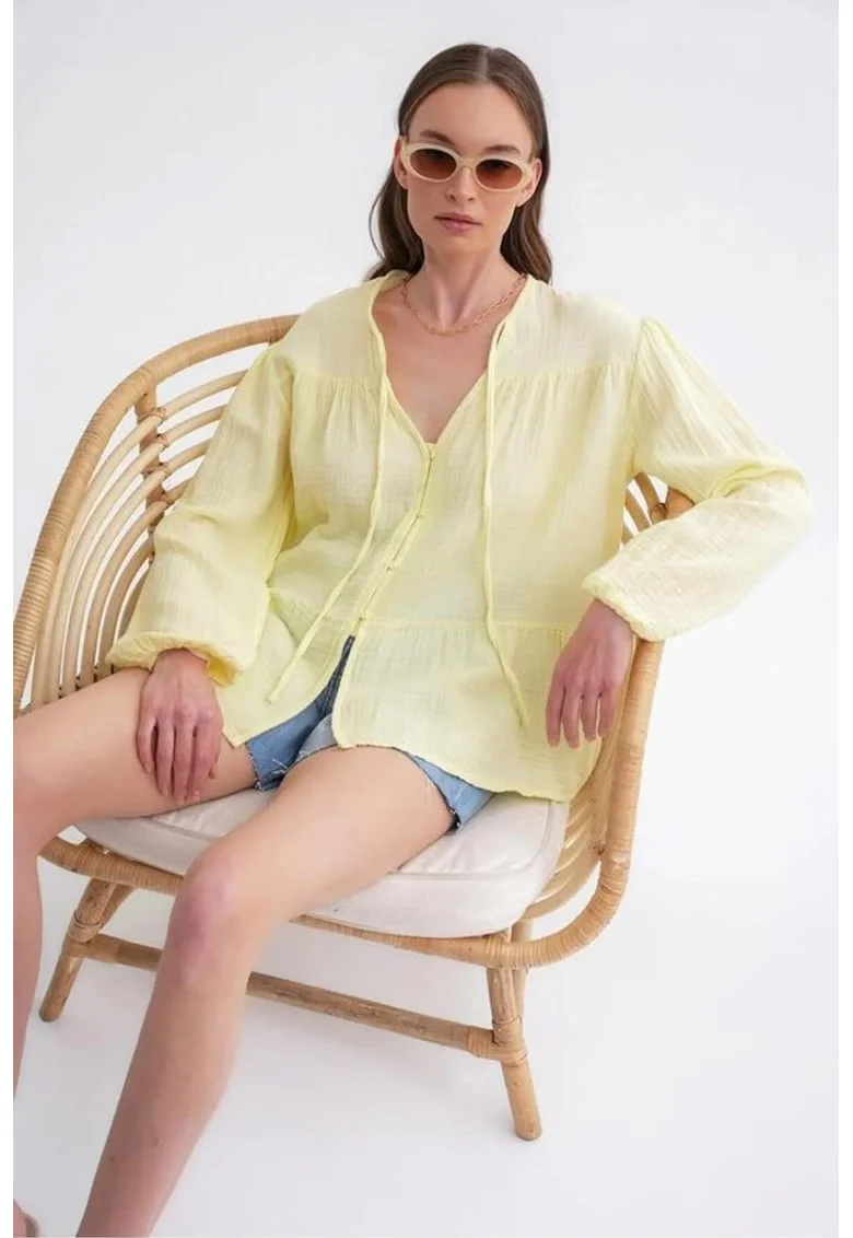 Camasa dama,  bluza cu maneca lunga, croiala lejera, galben chihlimbar, textil