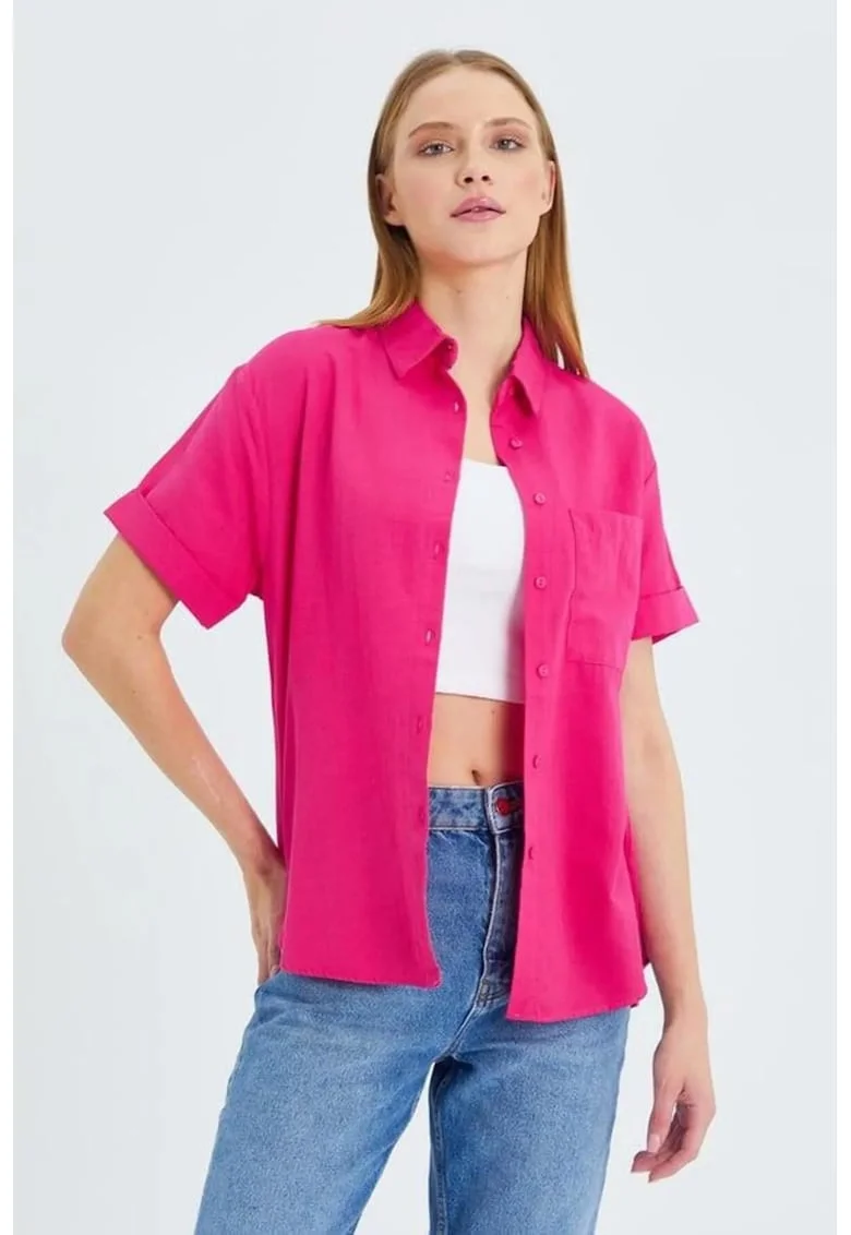 Camasa dama,  camasa Slim Fit, roz neon, textil, Roz neon
