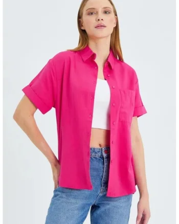 Camasa dama,  camasa Slim Fit, roz neon, textil, Roz neon