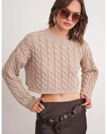 Pulover dama,  bej natural, tricot,
