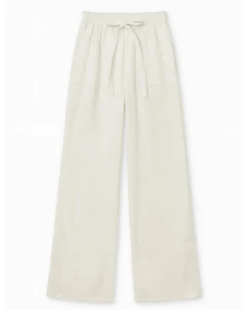 Pantaloni dama,  talie elastica, picior drept, alb, textil