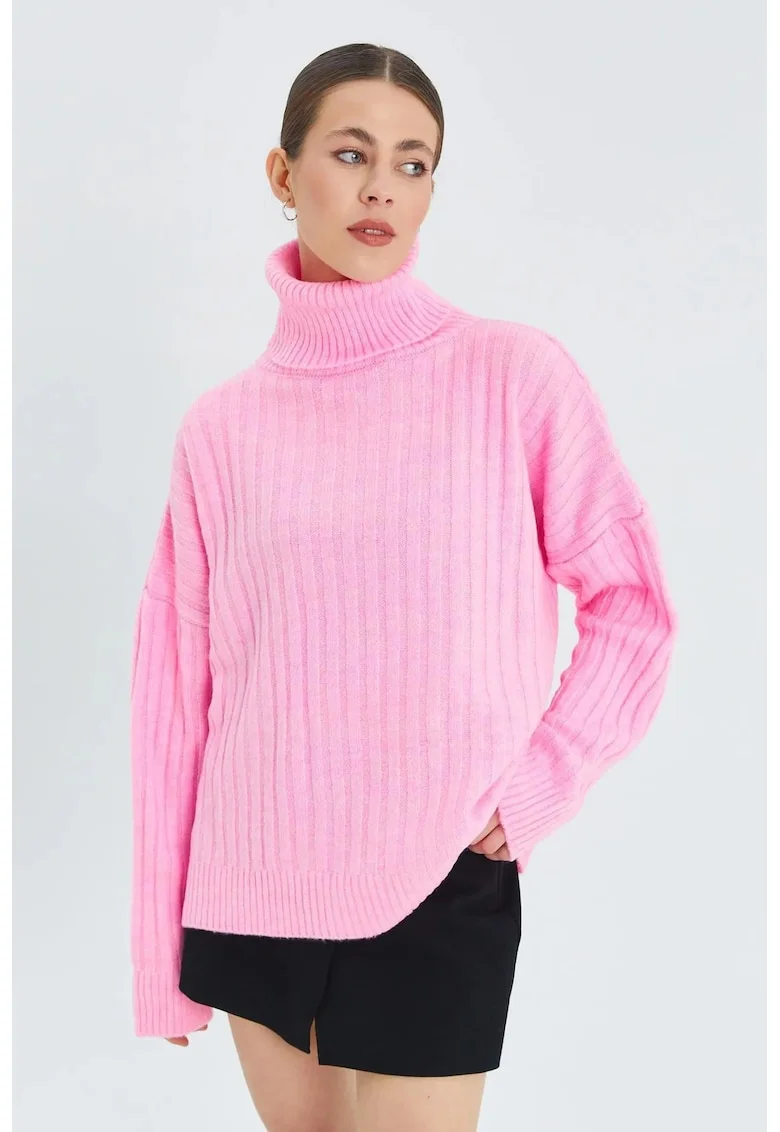 Pulover dama,  supradimensionat, roz pudrat, tricot,