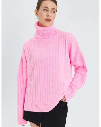 Pulover dama,  supradimensionat, roz pudrat, tricot,