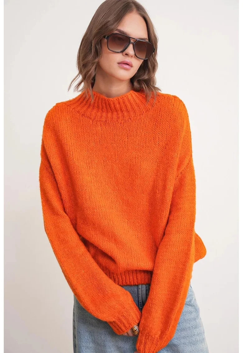 Pulover gros tricotat,  Relaxed Fit, portocaliu stralucitor, tricot,