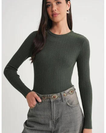 Top dama,  mulat, verde kaki, jerseu