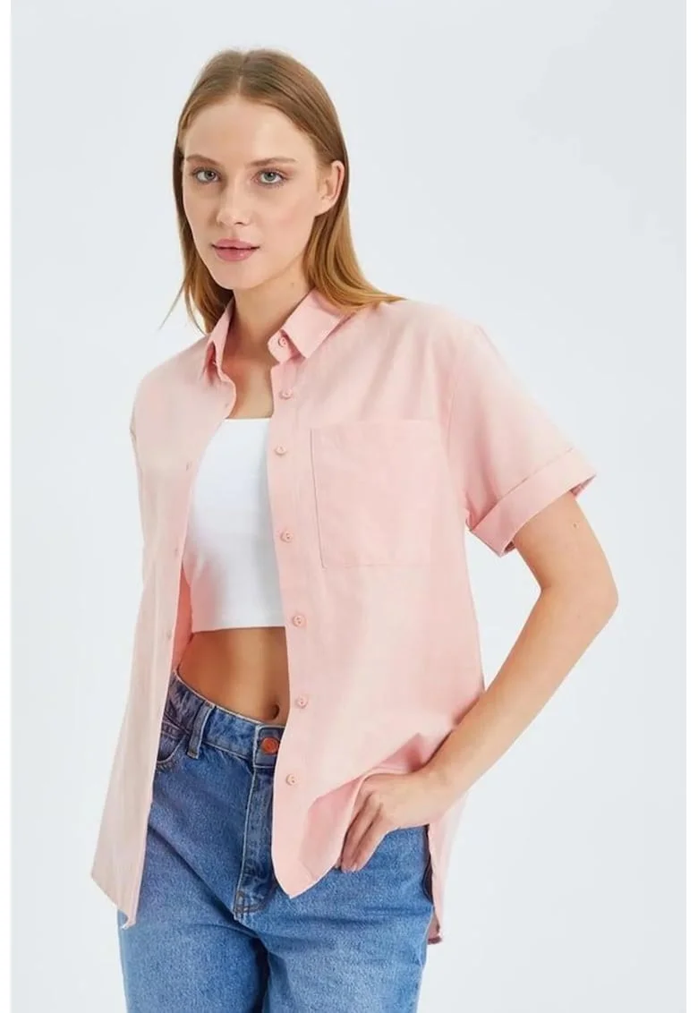 Camasa dama,  din poplin slim fit, roz pudrat, textil