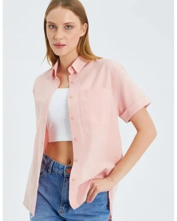 Camasa dama,  din poplin slim fit, roz pudrat, textil
