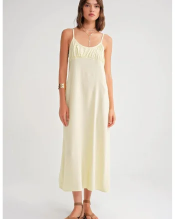 Rochie maxi  galben, textil, cu bretele subtiri