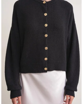 Cardigan tricotat,  Negru, Nasturi,