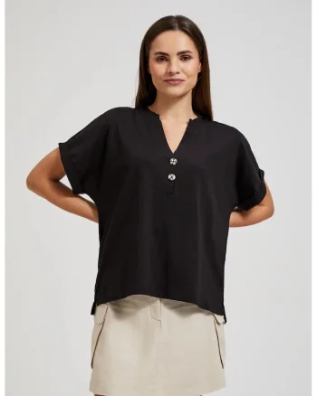 Bluza din bumbac neagra cu nasturi XS