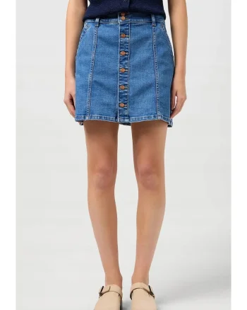 Fusta denim mini,  bumbac/poliester, albastru, elasticitate, doua buzunare