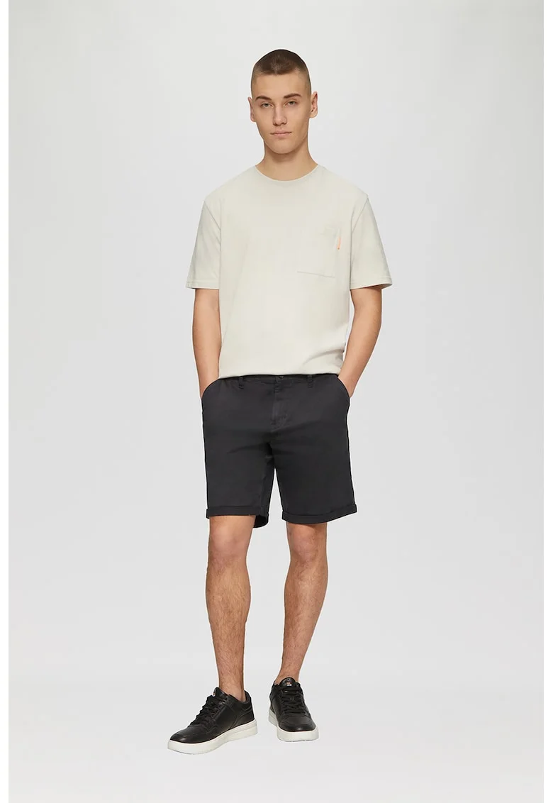 Q/S by s.Oliver Pantaloni scurti chino barbati, John, cu talie medie si croiala Regular fit, Verde inchis, Gri antracit