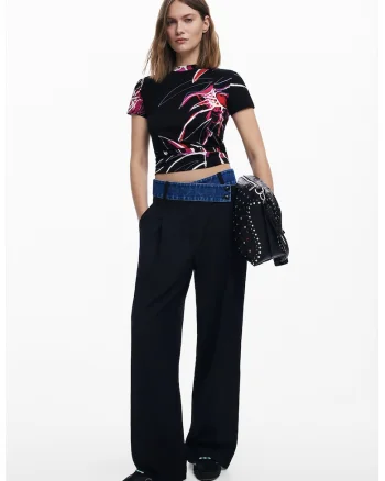 Tricou  Lala Abstract 51527, Alb/Negru/Rosu inchis