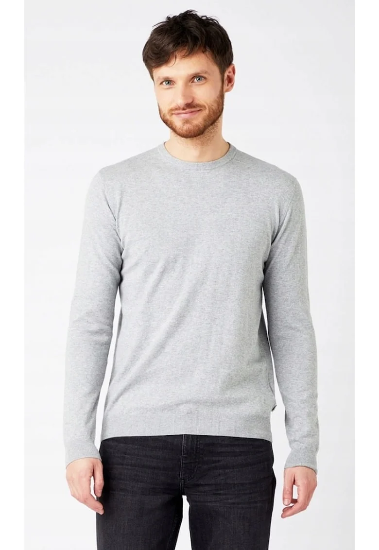 Pulover barbati  model Crew Knit, gri mediu, croiala regulata, 100% bumbac