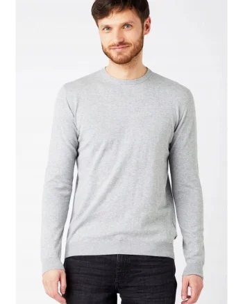 Pulover barbati  model Crew Knit, gri mediu, croiala regulata, 100% bumbac