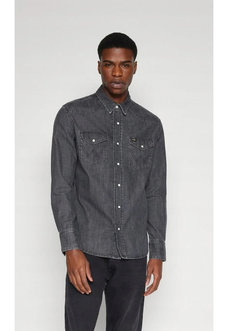 Camasa barbati,  Heritage, croiala regulata, negru spalat, denim