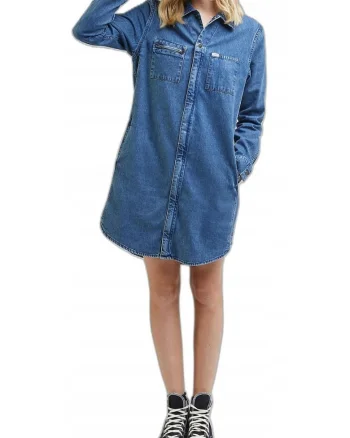Rochie  Hazy Indigo, bumbac, supradimensionata, fermoar,