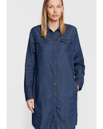 Rochie camasa  denim, albastru, bumbac, fermoar
