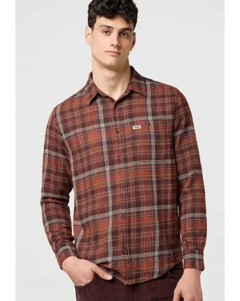 Camasa barbati,  flanel, regular fit, bej roscat, bumbac