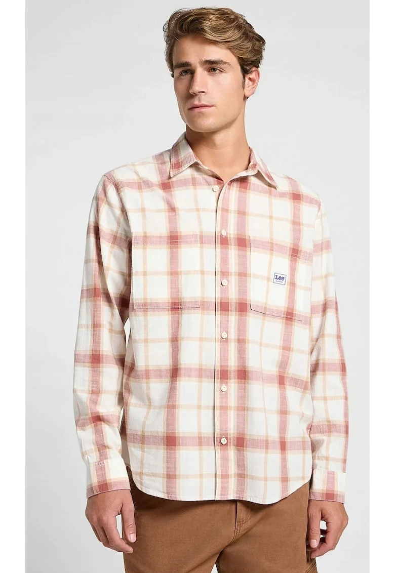 Camasa de lucru  2.0 Relaxed Fit, carouri alb, bej si rosu, bumbac 100%