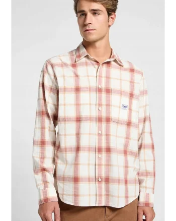 Camasa de lucru  2.0 Relaxed Fit, carouri alb, bej si rosu, bumbac 100%