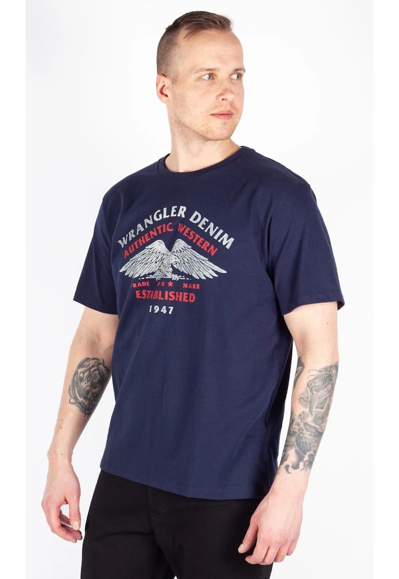 Tricou barbati  Americana, bleumarin, bumbac, croiala clasica, imprimeu, Bleumarin