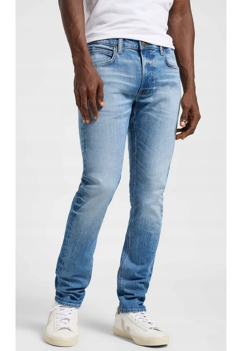 Pantaloni  Luke Slim Tapered, albastru, denim elastic, talie medie, set de blugi barbati
