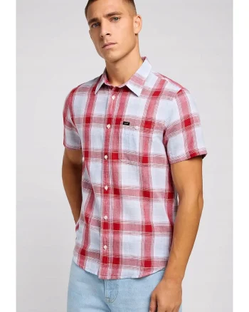 Camasa barbati,  model Leesure, regular fit, bej roscat, bumbac, maneca scurta,