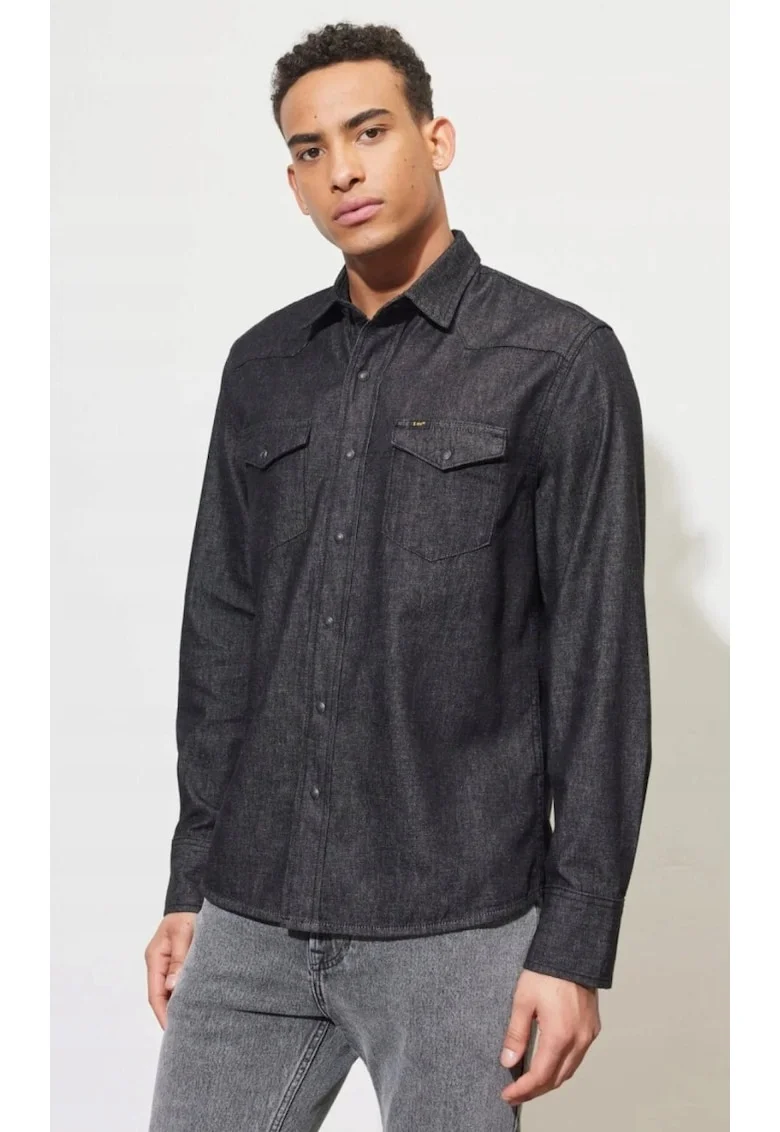 Camasa barbati,  Western Regular, croiala eleganta, negru spalat, 100% bumbac,